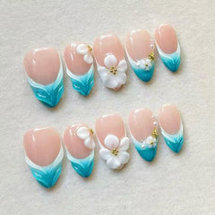 Island Vacation Style Press on Nails 10Pcs Short Almond Nails