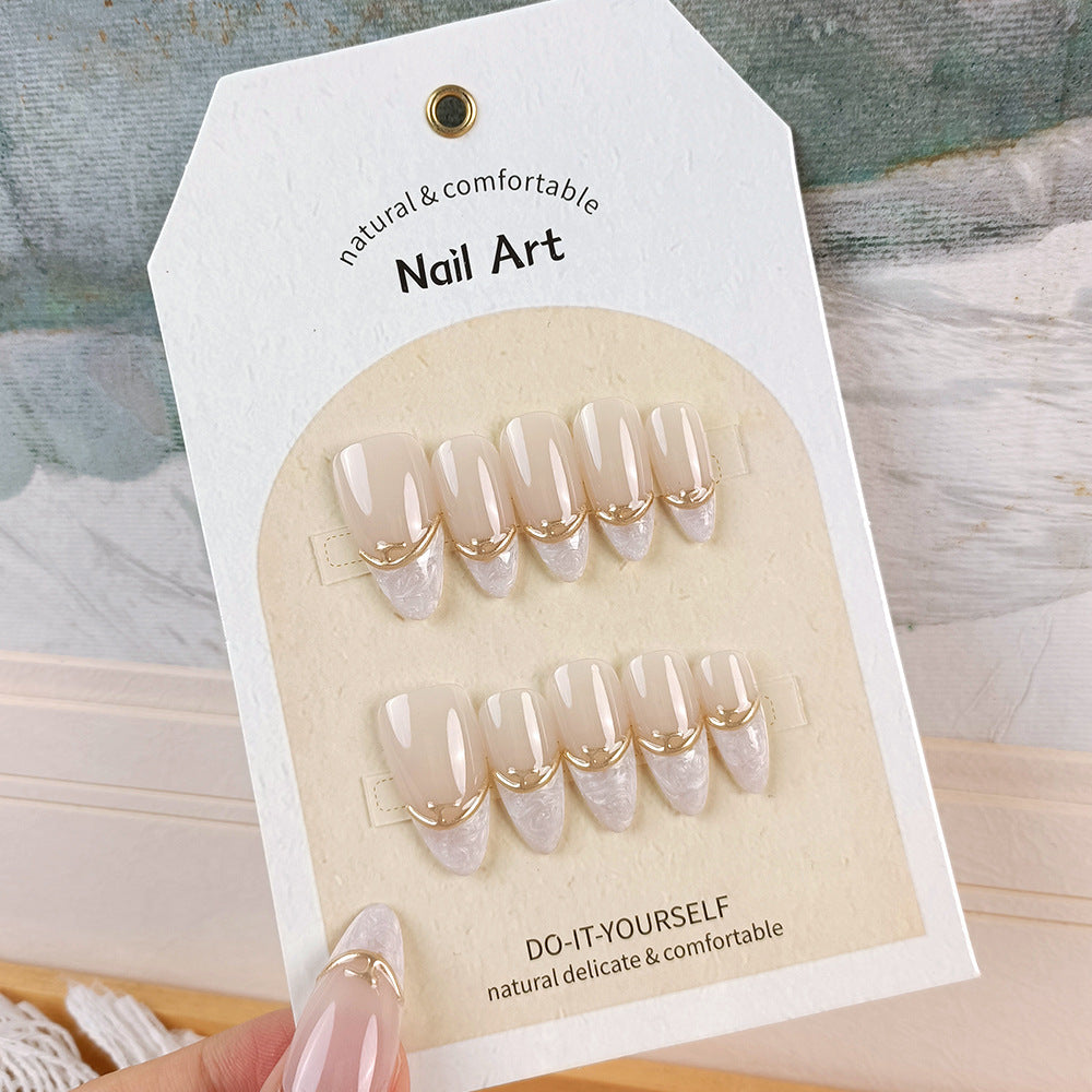 Mica French（Handmade press on nails）/10Pcs Almond Nails