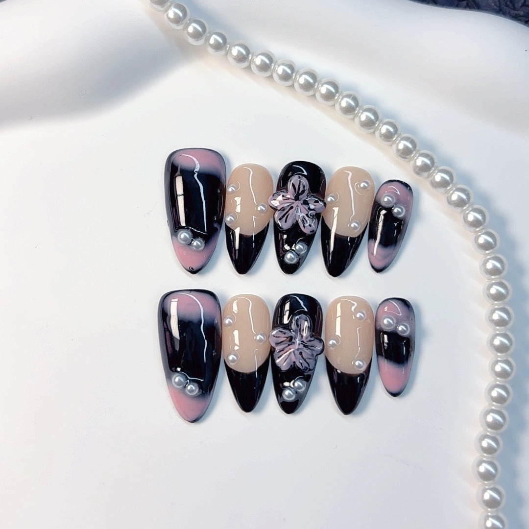 Smudged Flower（Handmade press on nails）/10Pcs Almond Nails