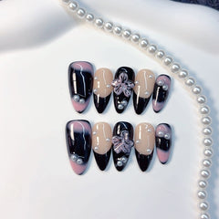 Smudged Flower（Handmade press on nails）/10Pcs Almond Nails