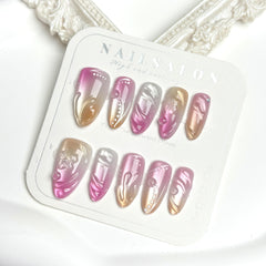3D Gradient Flowers（Handmade press on nails）/10Pcs Almond Nails
