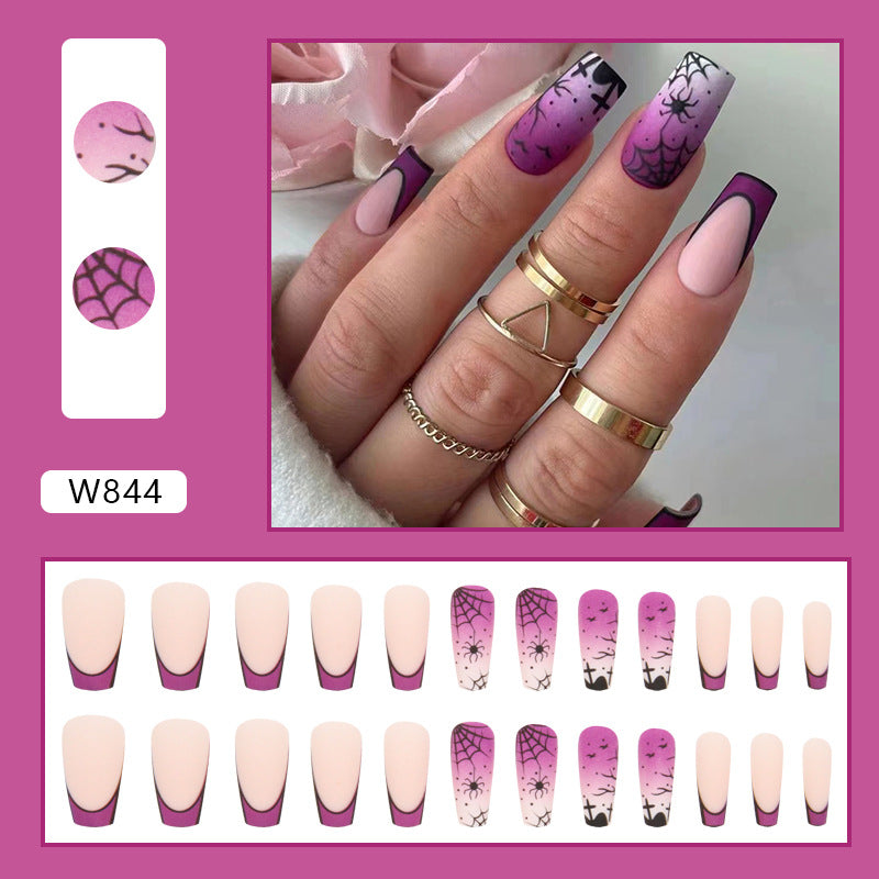 Purple Spider Web Press on Nails 24Pcs Medium Squoval  Nails  