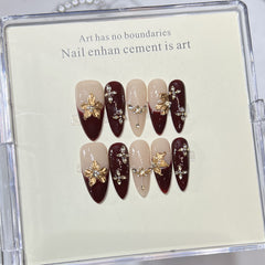 French Zircon（Handmade press on nails）/10Pcs Almond Nails