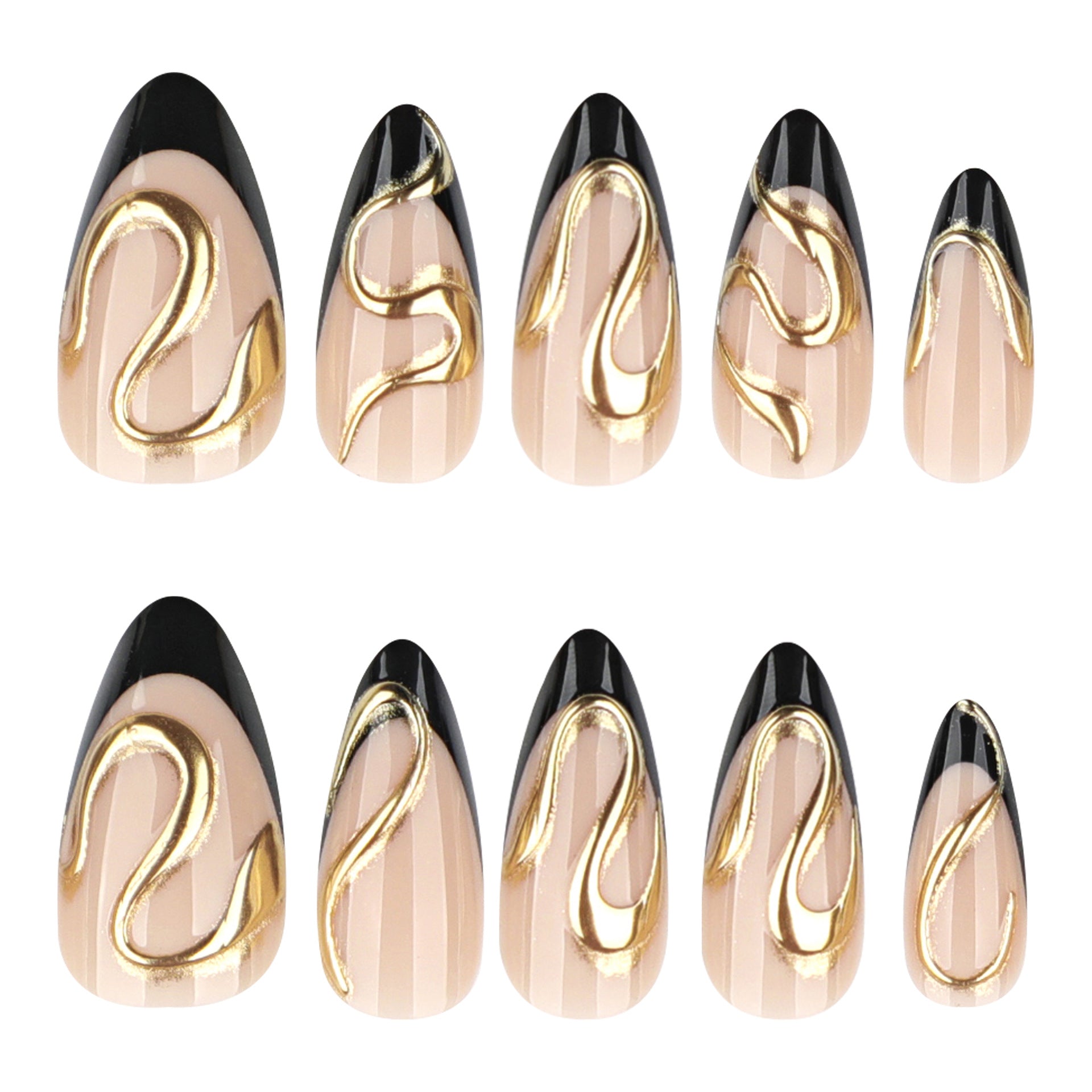Golden Lines Press on Nails 24Pcs Medium Almond Nails