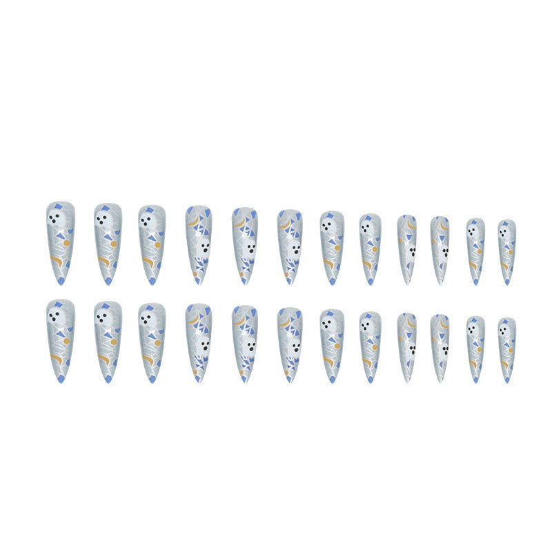 Grid Ghost Press on Nails 24Pcs Long Stiletto Nails  