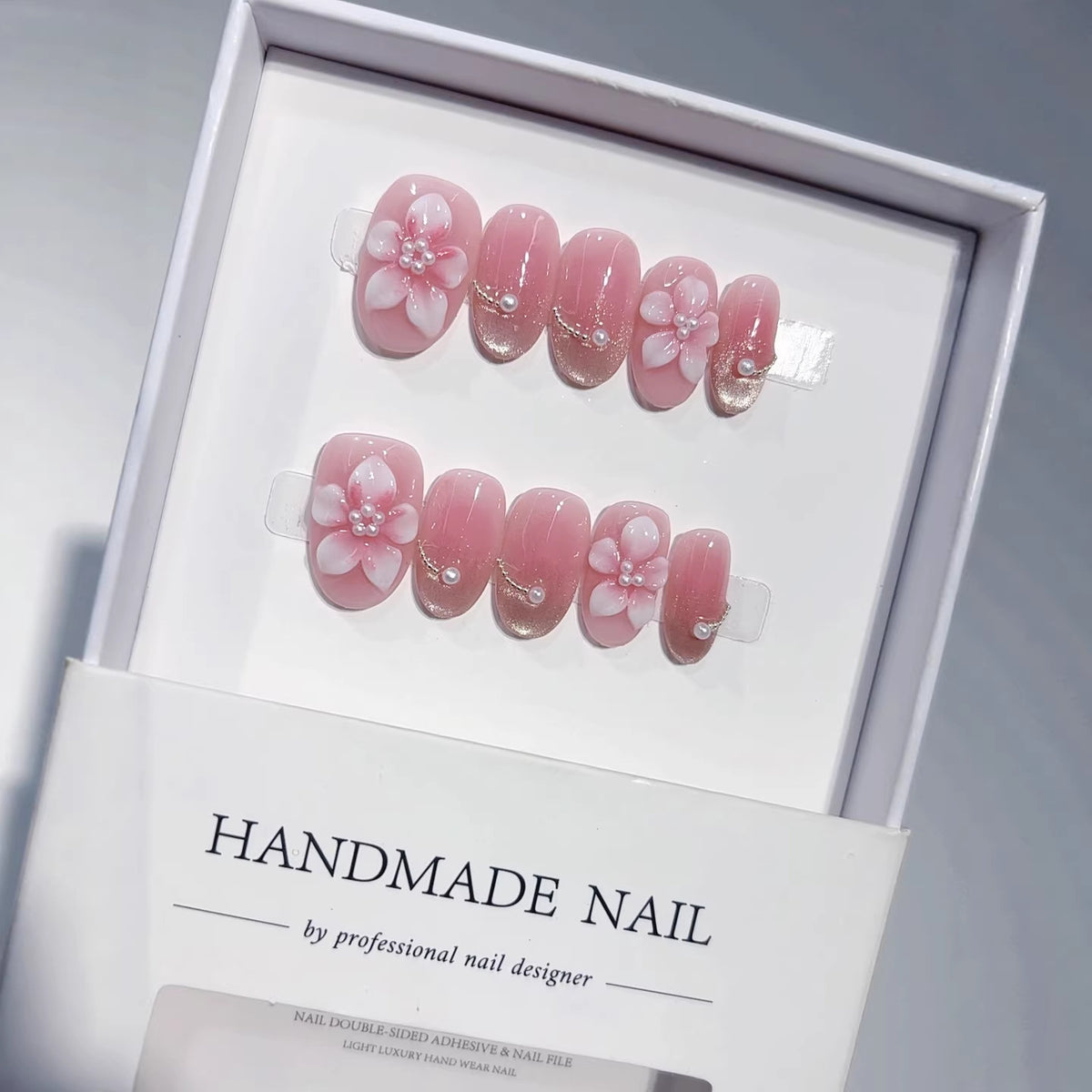 Sea Salt Powder Carved Cat Eye（Handmade press on nails）/10Pcs Oval Nails