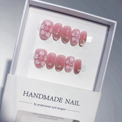Sea Salt Powder Carved Cat Eye（Handmade press on nails）/10Pcs Oval Nails