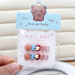 Polka Dot Bear Flowers（Handmade Press On Nails）/10Pcs Short Children's Nails