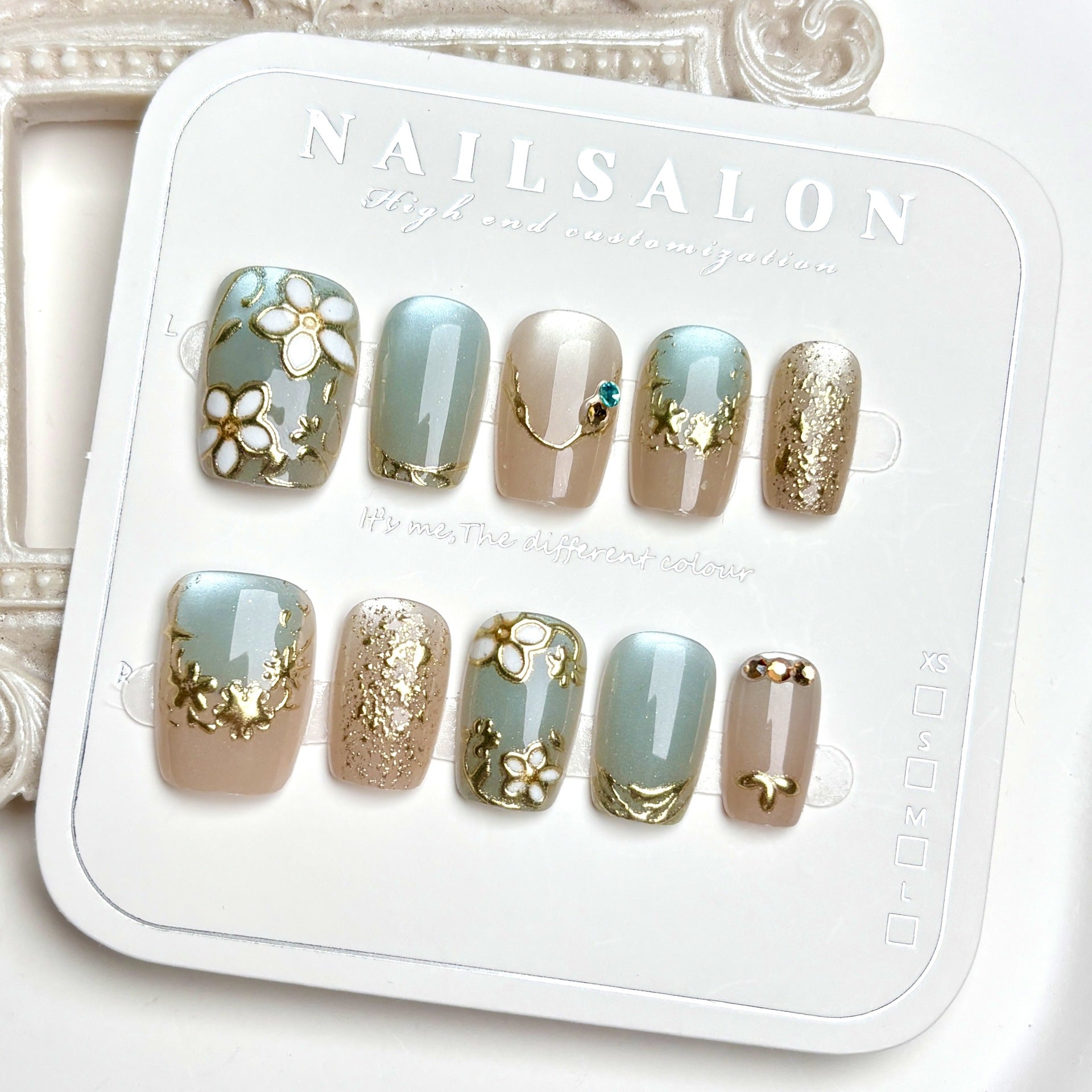 Gilded Flower Cat Eye（Handmade press on nails）/10Pcs Square Nails