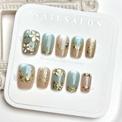 Gilded Flower Cat Eye（Handmade press on nails）/10Pcs Square Nails