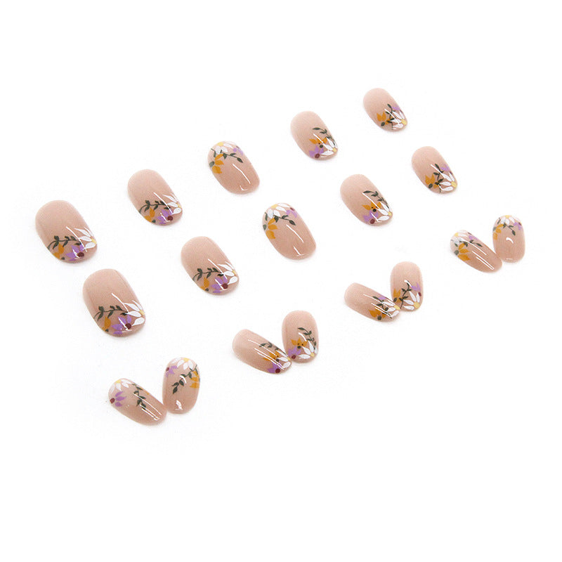 Flowers Handmade press on Nails / 24Pcs Oval Nails