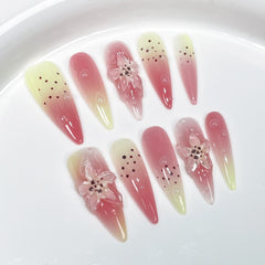 Lily Flower Handmade press on Nails / 10Pcs Stiletto Nails