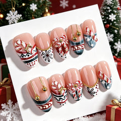 Gold Bell Candy Presson on Nails 10Pcs Medium Almond Nails