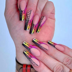 Gradient Spider Web Press on Nails 24Pcs Long Ballerina  Nails  