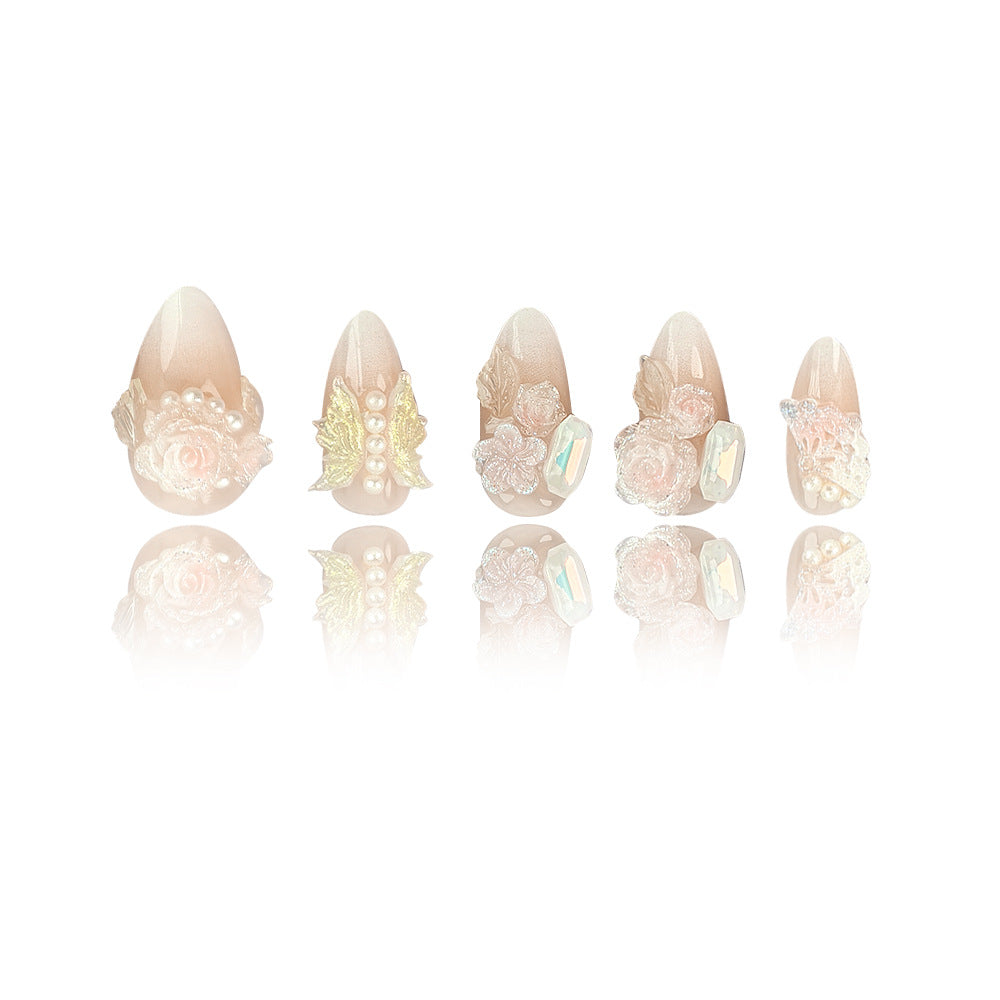 Butterfly Camellia（Handmade press on nails）/10Pcs Almond Nails