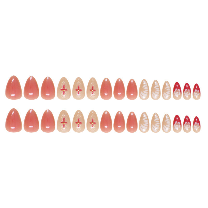Blush 3D Flowers Pink Press on Nails 24Pcs Short Almond Nails
