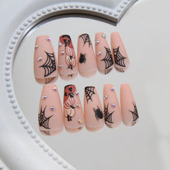 Pumpkin Spider Web Press on Nails 24Pcs Medium Ballerina  Nails  