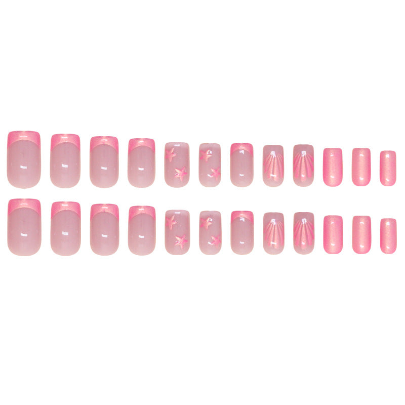 French Aurora Shells Pink Press on Nails 24Pcs Medium Squoval  Nails