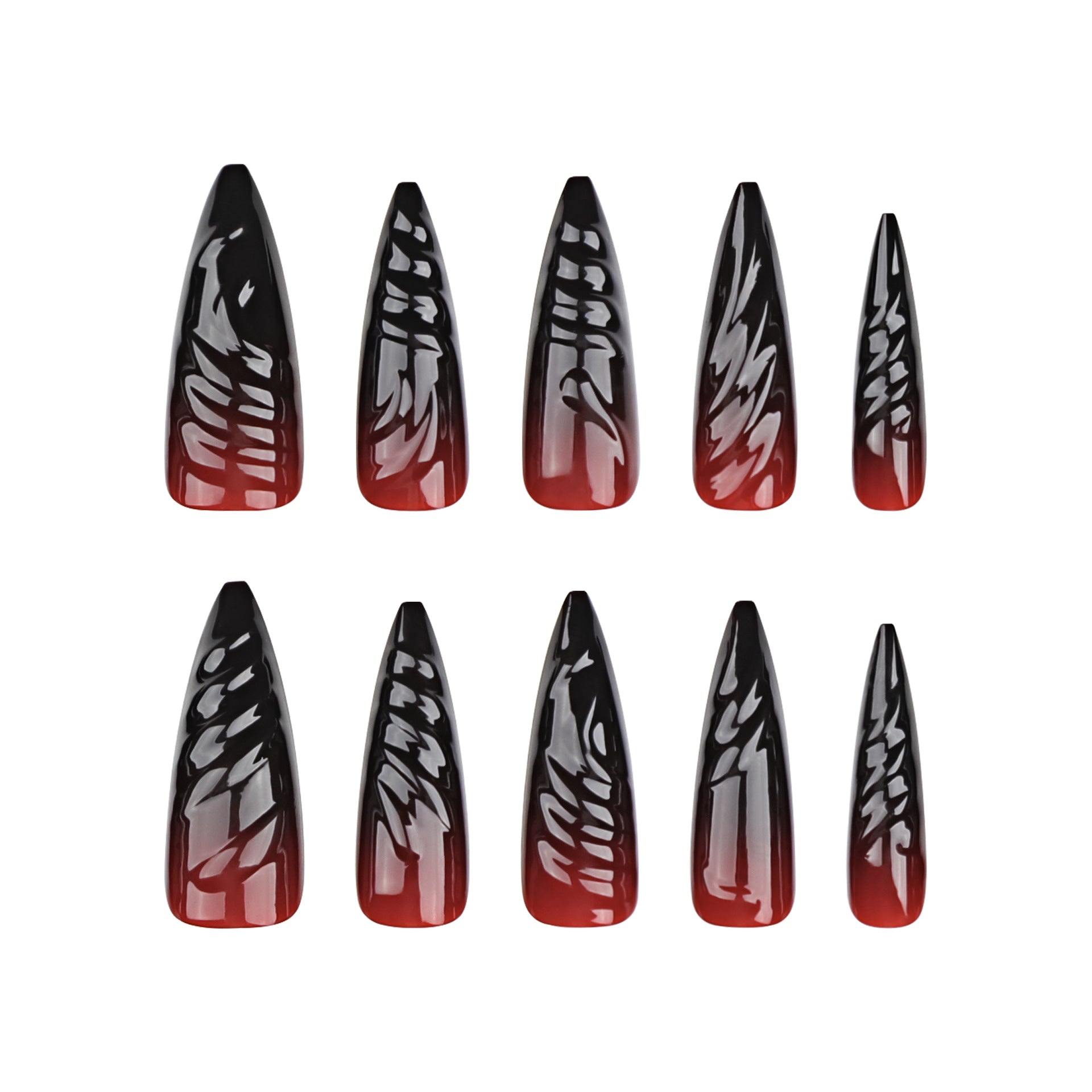 3D Devil Red Press on Nails 24Pcs Long Stiletto Nails  