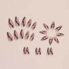 Black lines Press on Nails 24Pcs Medium Almond Nails  