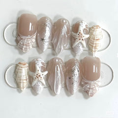 3D Starfish Shell（Handmade press on nails）/10Pcs Almond Nails