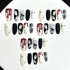 Frosted Ghost Bat（Handmade press on nails）/10Pcs Almond Nails