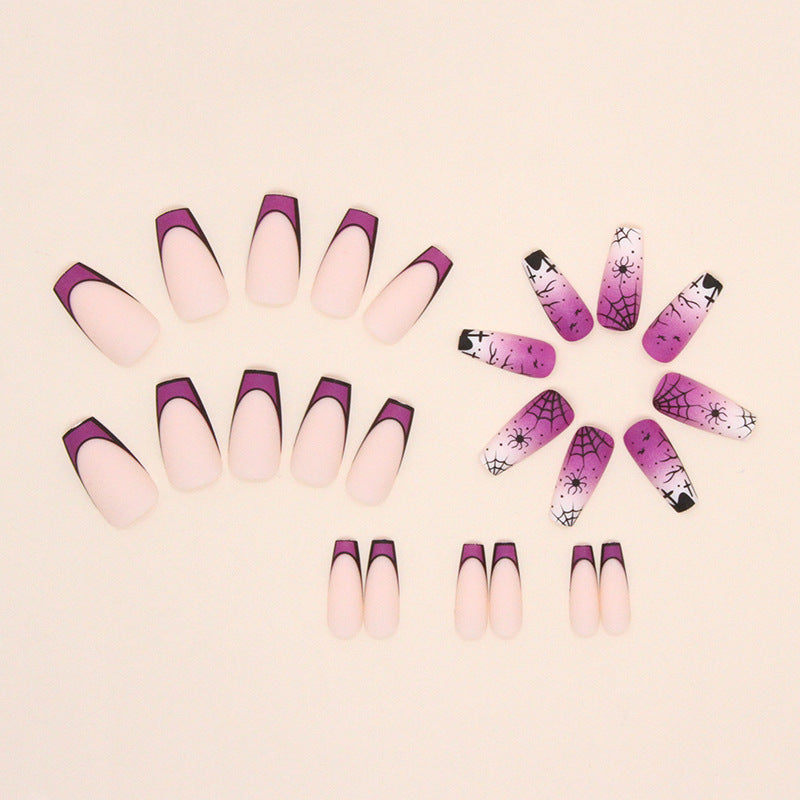 Purple Spider Web Press on Nails 24Pcs Medium Squoval  Nails  