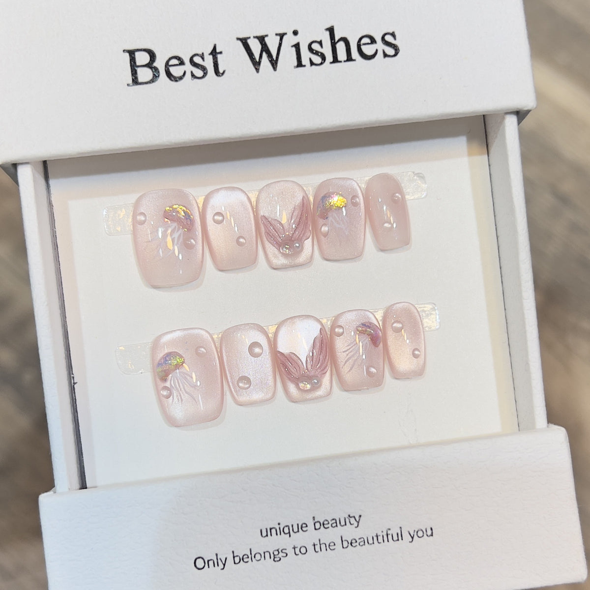 Cat Eye Jellyfish Tail Handmade press on Nails / 10Pcs Squoval Nails