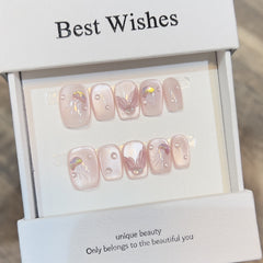 Cat Eye Jellyfish Tail Handmade press on Nails / 10Pcs Squoval Nails