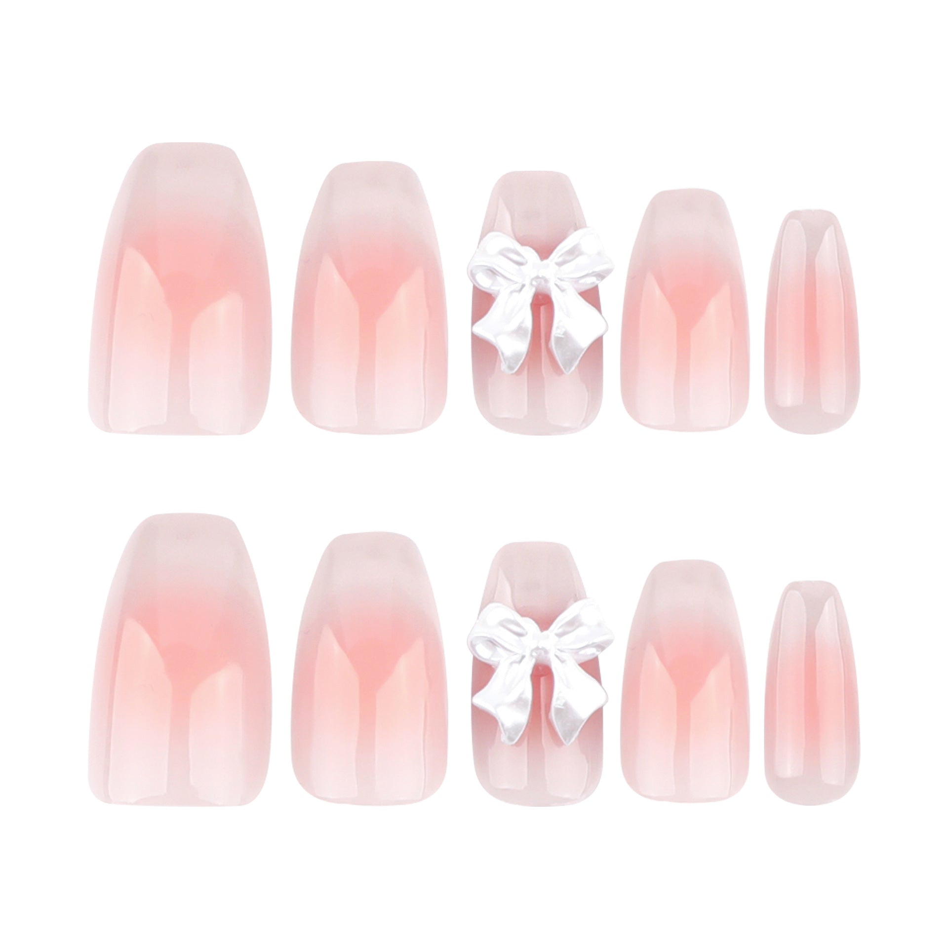 Blush Cat Eye Bow Press on Nails 24Pcs Medium Ballerina Nails