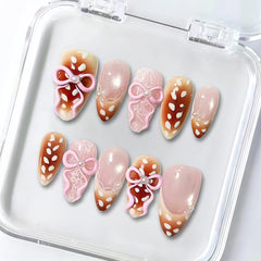 Deer Bow Presson on Nails 10Pcs Medium Almond Nails