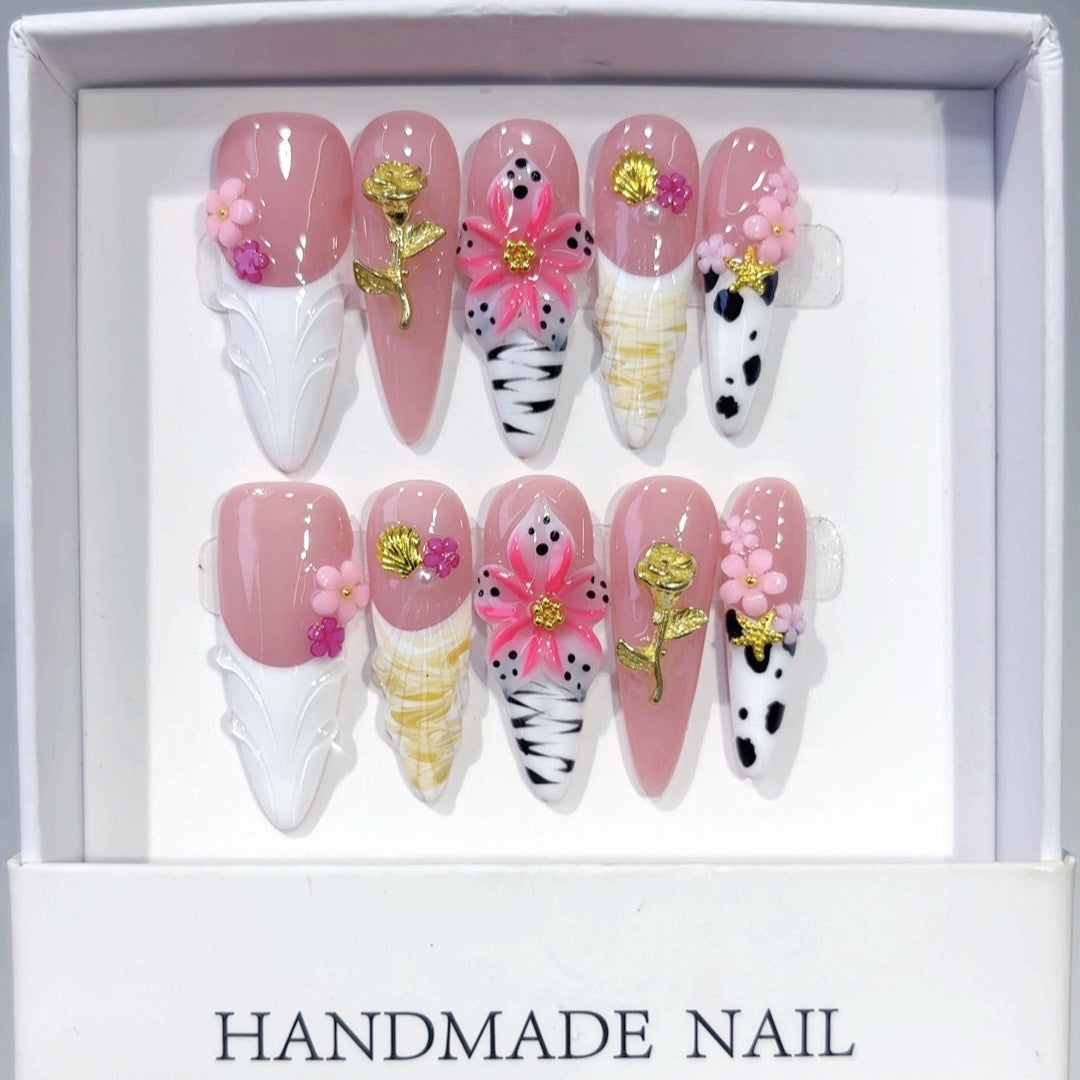 Carved Rose（Handmade press on nails）/10Pcs Stiletto Nails