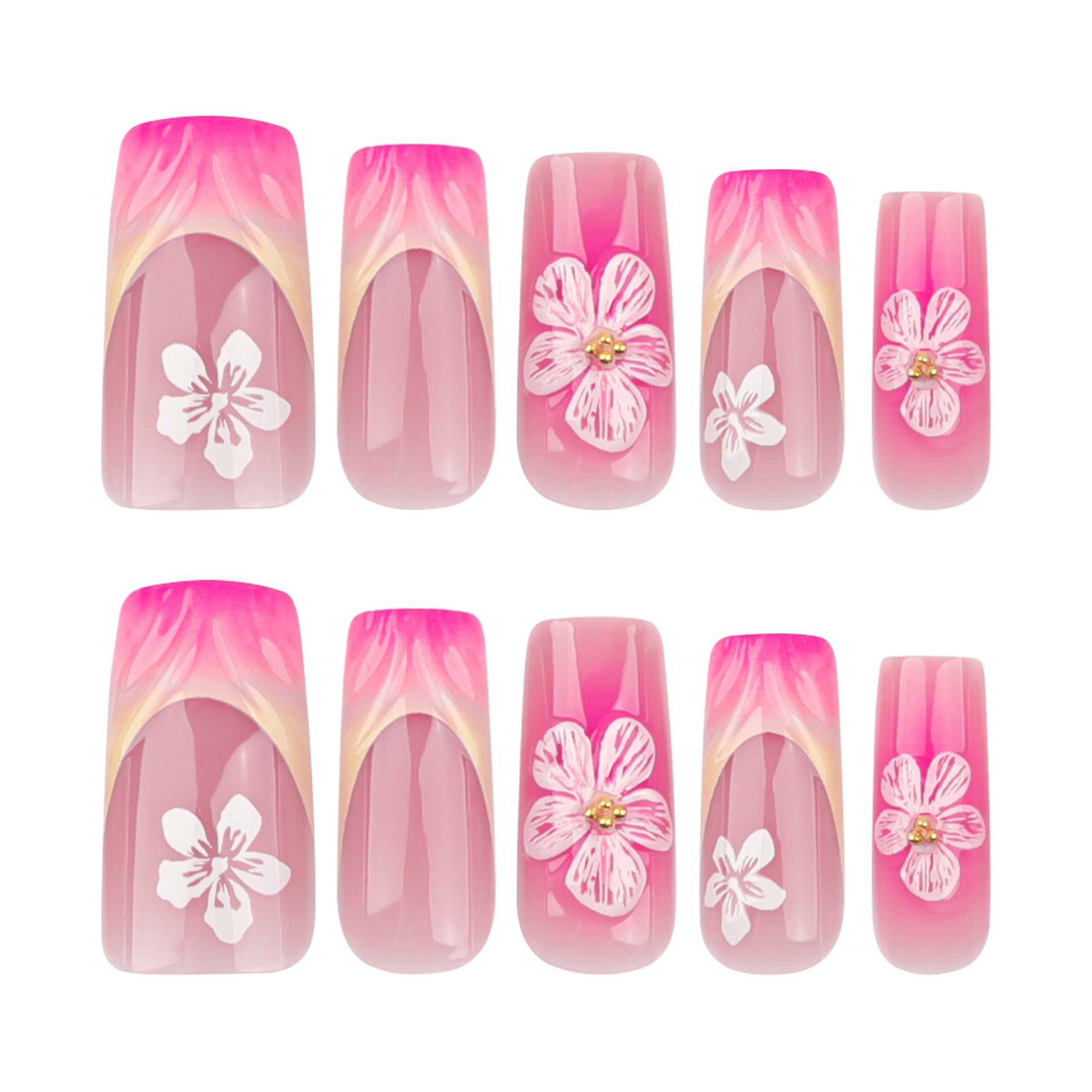 French Blush 3D Flowers Press on Nails 24Pcs Medium Squoval  Nails