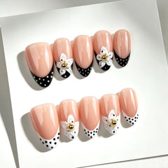 French Polka Dot Lily Presson on Nails 10Pcs Medium Almond Nails