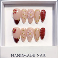 Nude Powder Carved（Handmade press on nails）/10Pcs Almond Nails