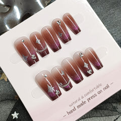 Chain Starburst Cat Eye（Handmade press on nails）/10Pcs Coffin Nails