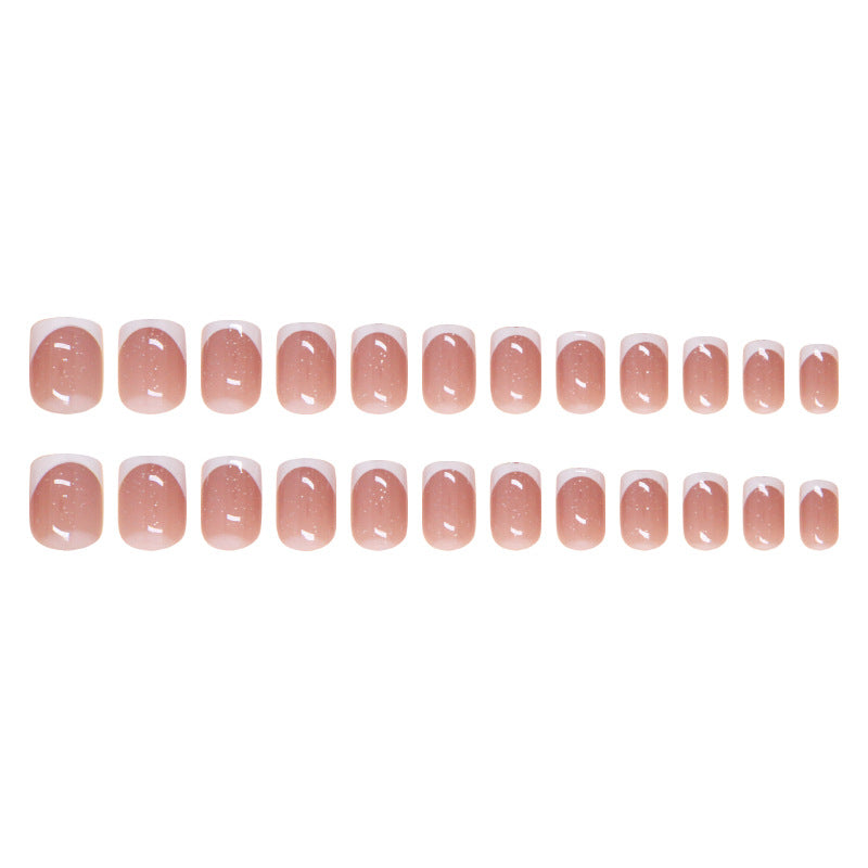 French Fine Glitter Pink Press on Nails 24Pcs Medium Squoval Nails