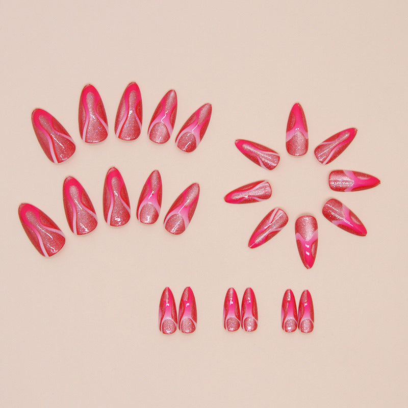 Rose Red Press on Nails 24Pcs Medium Almond Nails