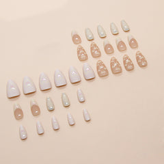 Lace Love Bow Nude Press on Nails 24Pcs Short Almond Nails