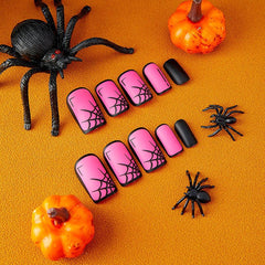 Comic Spider Web Press on Nails 24Pcs Medium Squoval Nails  