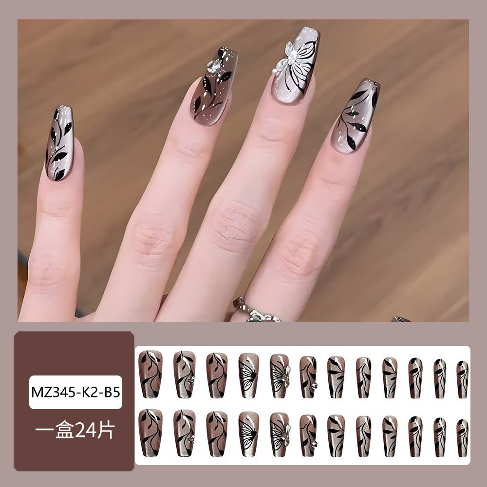 Ink Butterfly Cat Eye Press on Nails 24Pcs Medium Coffin Nails