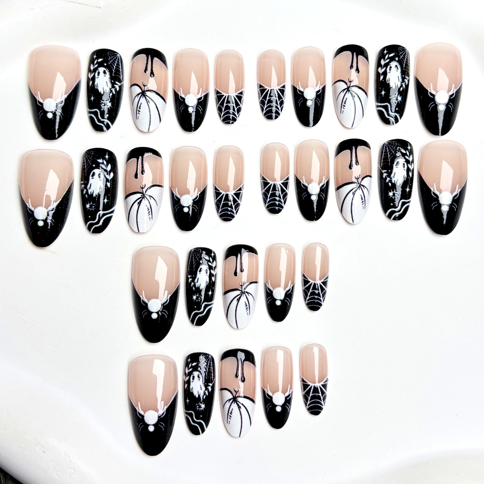 French Ghost Pumpkin（Handmade press on nails）/10Pcs Almond Nails