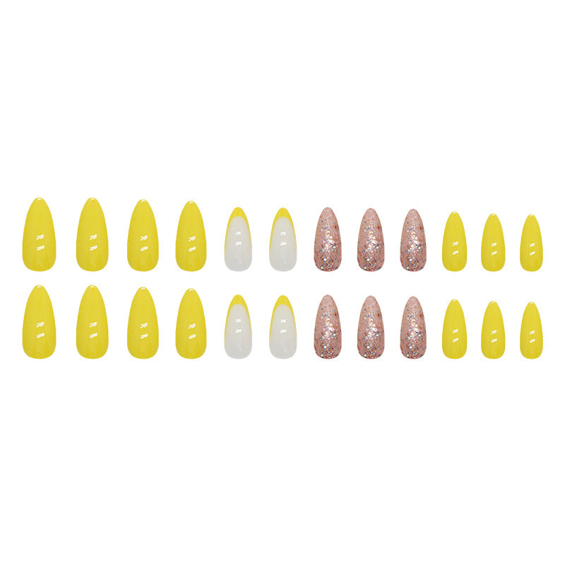 Shining Yellow Press on Nails 24Pcs Medium Almond Nails