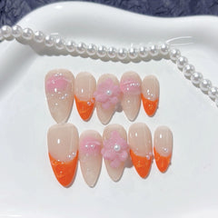 French Pearl（Handmade press on nails）/10Pcs Almond Nails