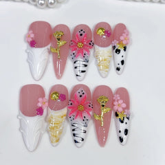 Carved Rose（Handmade press on nails）/10Pcs Stiletto Nails
