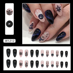 Night Sky Snowflake Elk Press on Nails 24Pcs Medium Almond Nails