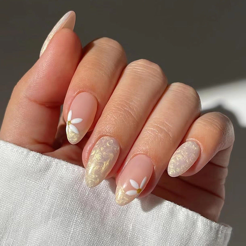 Gold Flower（Handmade press on nails）/24Pcs Almond Nails