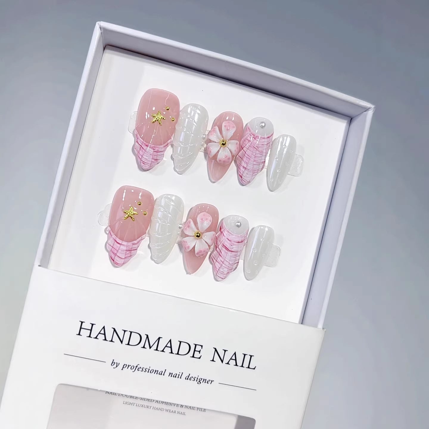 Shell Flower（Handmade press on nails）/10Pcs Almond Nails