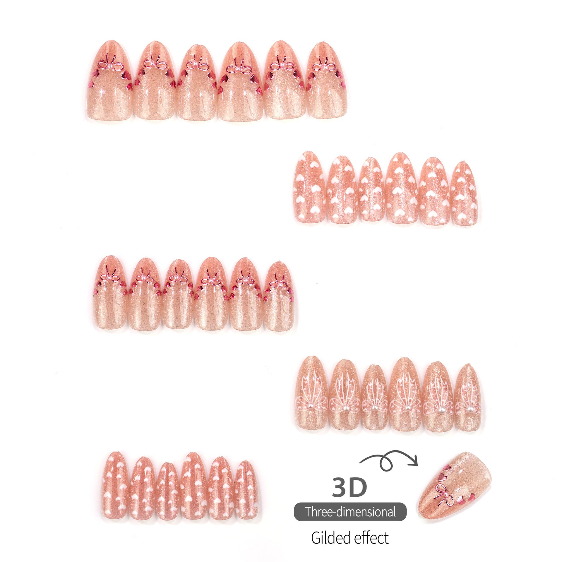 Polka Dot Love Bow Presson on Nails 10Pcs Medium Almond Nails