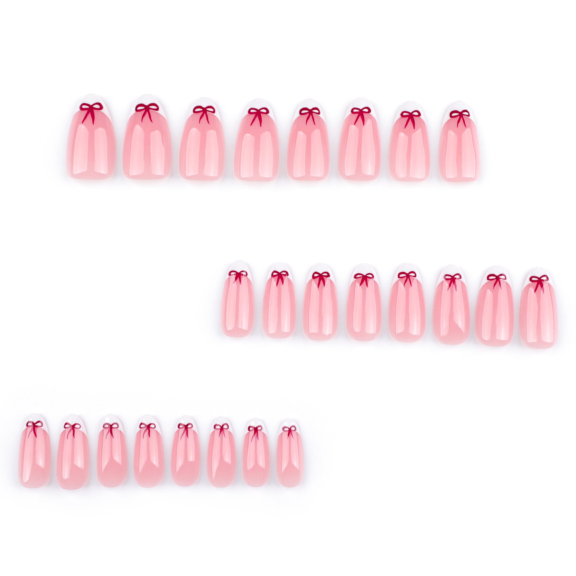 Simple French Bow Press on Nails 24Pcs Short Almond Nails